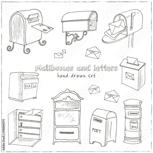 Doodle postbox set Vintage illustration for identity, design