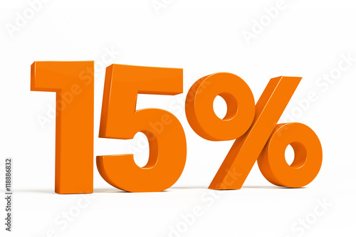 Orange 3d 15 % percent text on white background for autumn sale campaigns. See whole set for other numbers.
