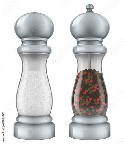 Salt and pepper mill set. Vector illustration.