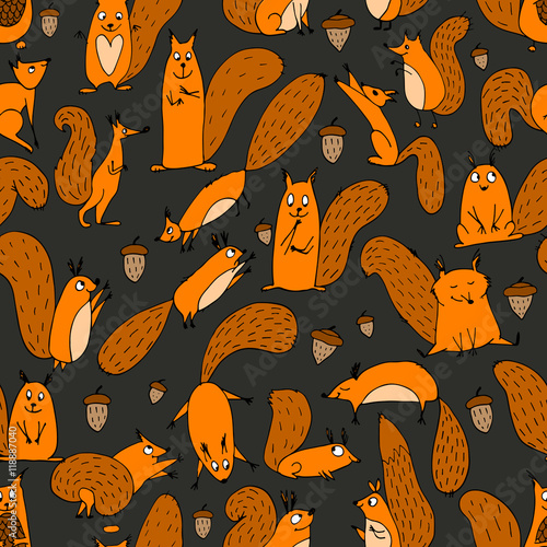 Funny squirrel with nut, seamless pattern for your design