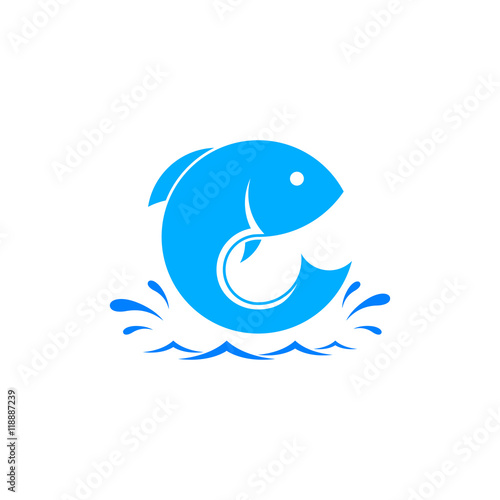 Fish logo template. Creative vector template of fishing club logo or fishing online shop. Icon of fish with place for text.