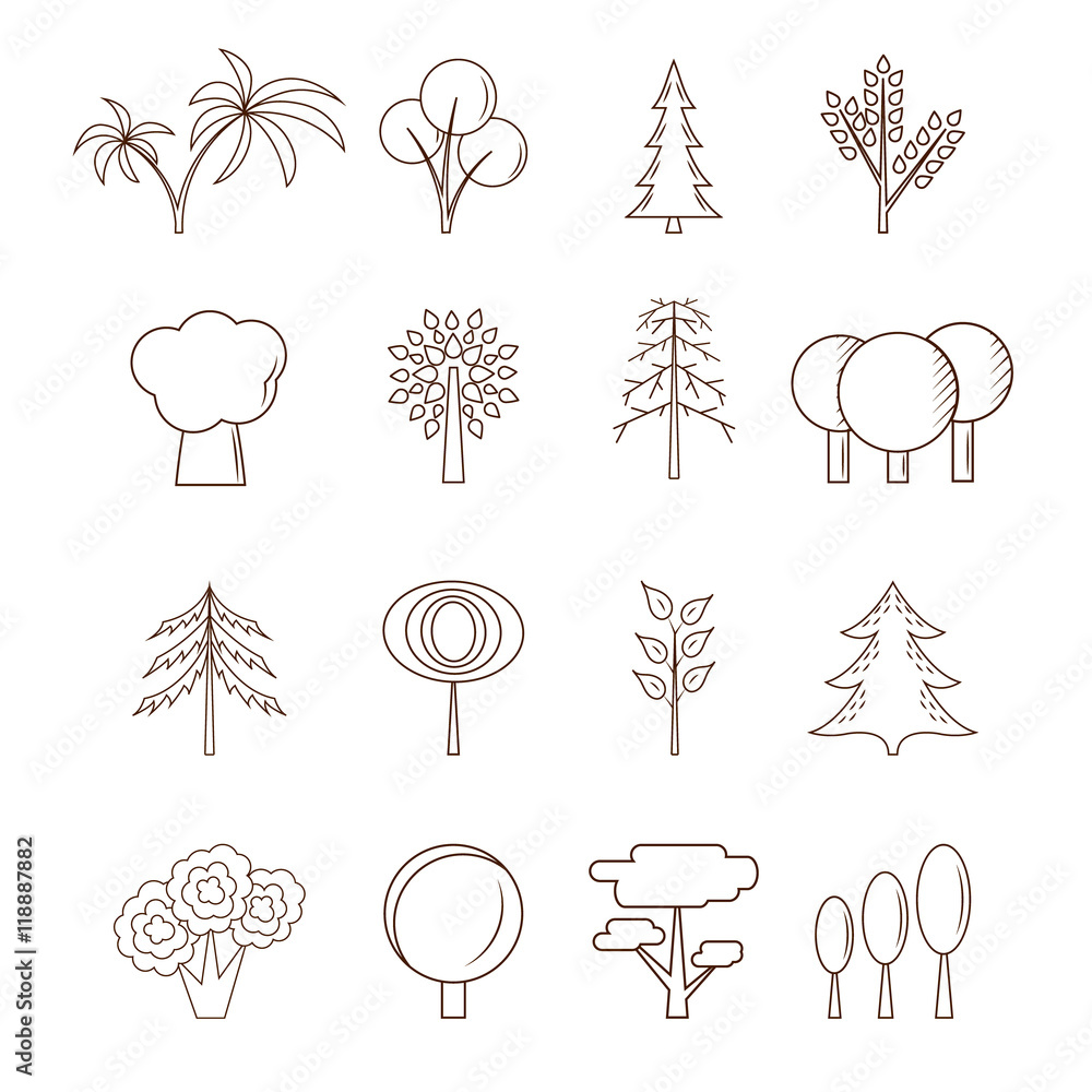 Thin line Tree Set. Vector Thin line Tree Set. Vector
