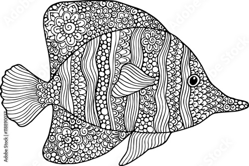 Vector hand drawn doodle outline fish illustration