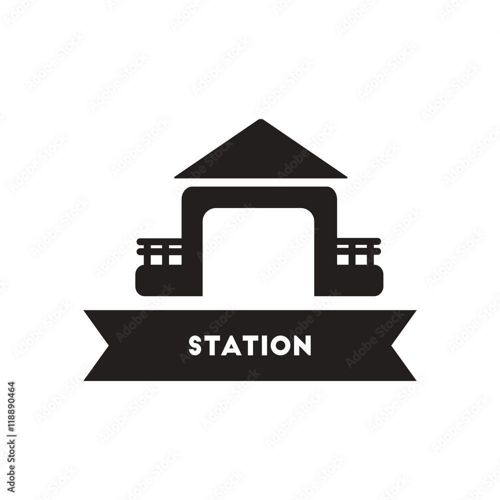 flat icon in black and white style building Station  