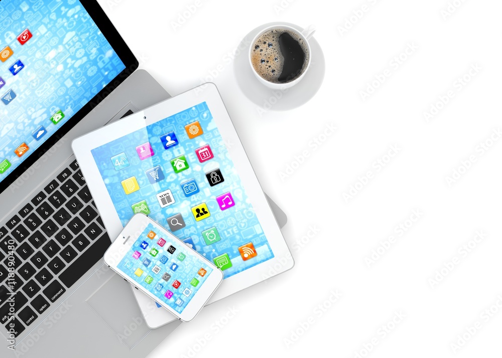 Laptop, phone and tablet pc. 3d rendering. Laptop, phone and tablet pc. 3d rendering.