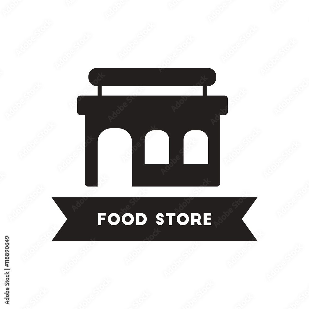flat icon in black and white style building grocery store flat icon in black and white style building grocery store
