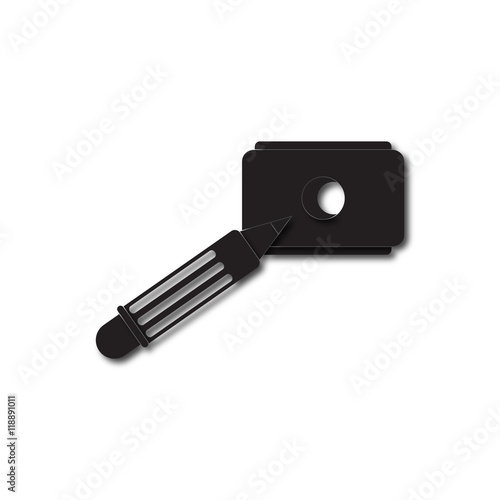 Back to School and Education vector flat icon in black and white style pencil and sharpener