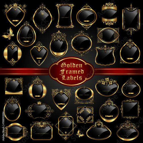 Golden framed labels - vector set