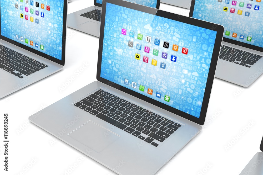 many laptop on white background. 3d rendering. many laptop on white background. 3d rendering.