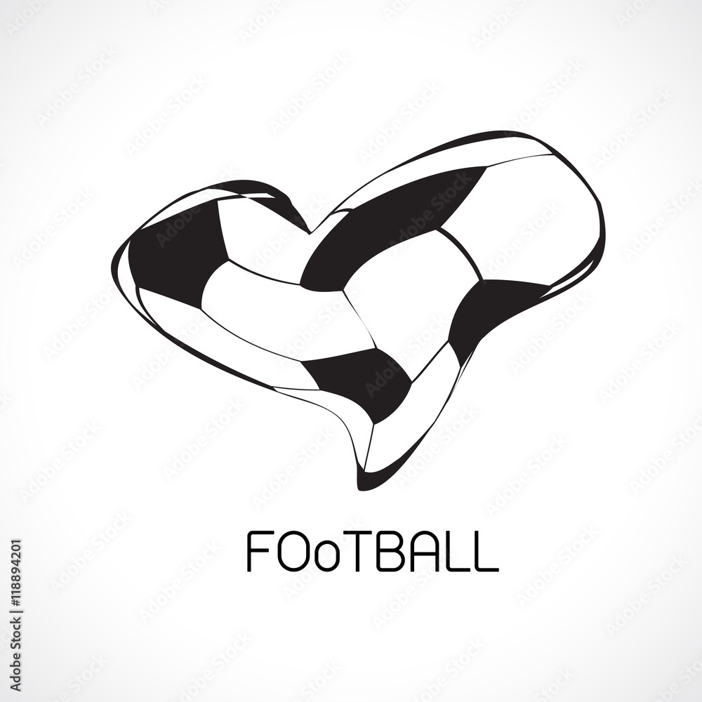 Football in heart shape. soccer ball shaped as a heart isolated on