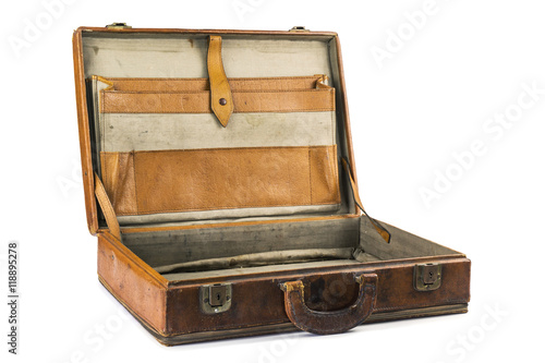 Old vintage suitcase isolated on white background