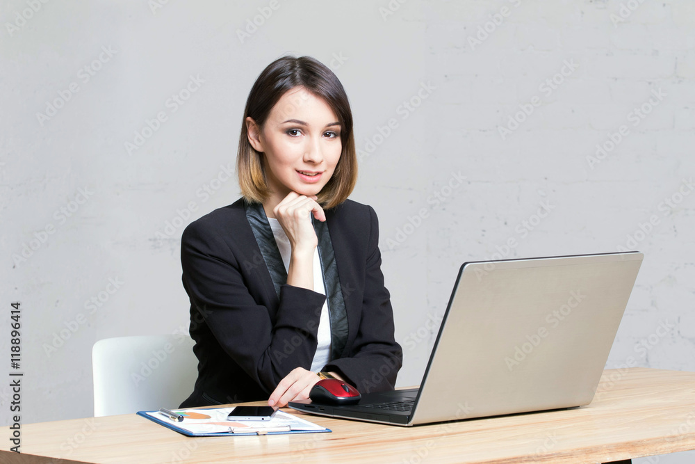 Girl smiling work in office business Girl smiling work in office business