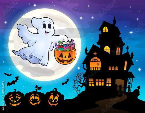 Halloween ghost near haunted house 2 © Klara Viskova