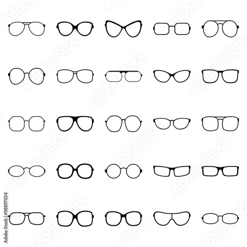 Set of glasses and sunglasses, vector illustration