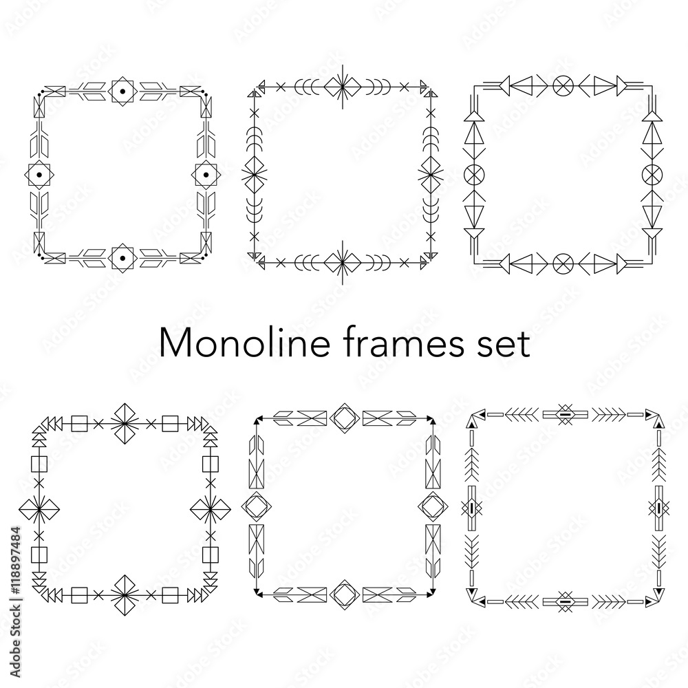 Tribal mono line hipster trendy style frames set. Vector illustration Tribal mono line hipster trendy style frames set. Vector illustration