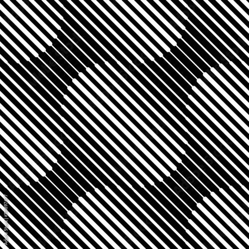 Vector seamless texture. Modern abstract background. Monochrome repeating pattern with circles spaced diagonal stripes in the background.