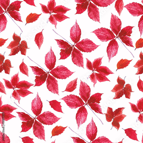 Watercolor leaves seamless autumn background.