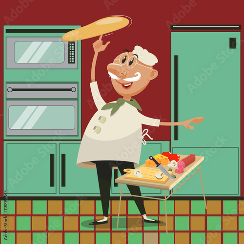 Pizza cooking cartoon vector illustration