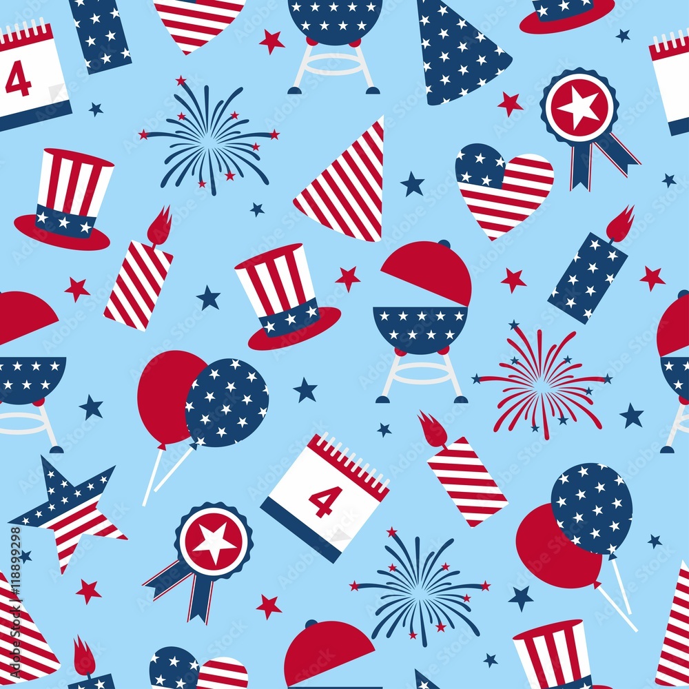 Fototapeta premium Seamless background to the day of independence of the USA. Seamless pattern for Independence Day - USA national holiday Fourth of July.