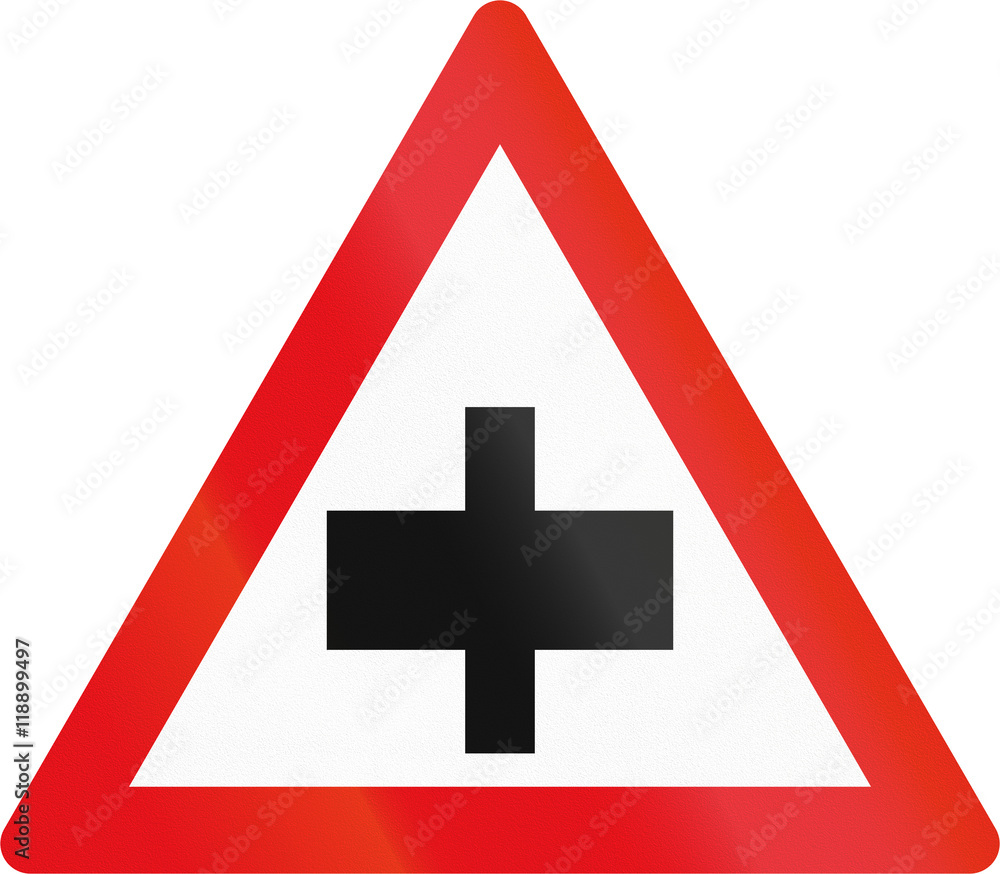 Obraz premium Road sign used in the African country of Botswana - Crossroad without priority