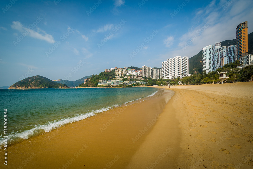 Beach and skyscrapers at Repulse Bay, in Hong Kong, Hong Kong.