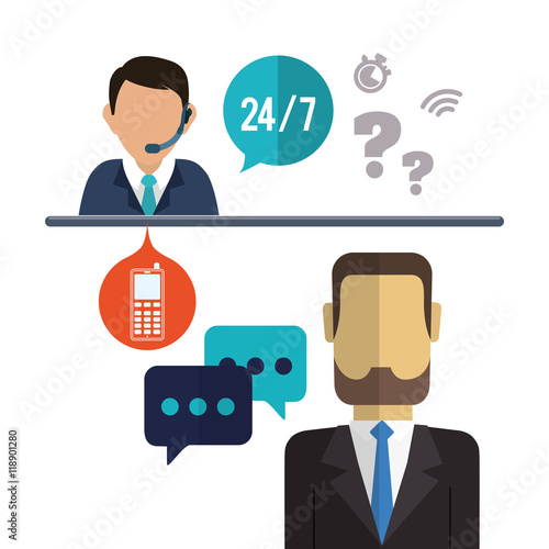 man headphone male bubble cellphone customer service technical service call center icon set. Colorful and flat design. Vector illustration