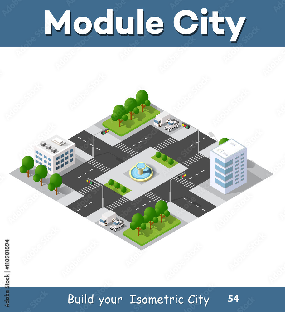 Obraz premium City streets intersection of the transport system. 3D isometric view from the roads and streets. Three-dimensional view of the town.
