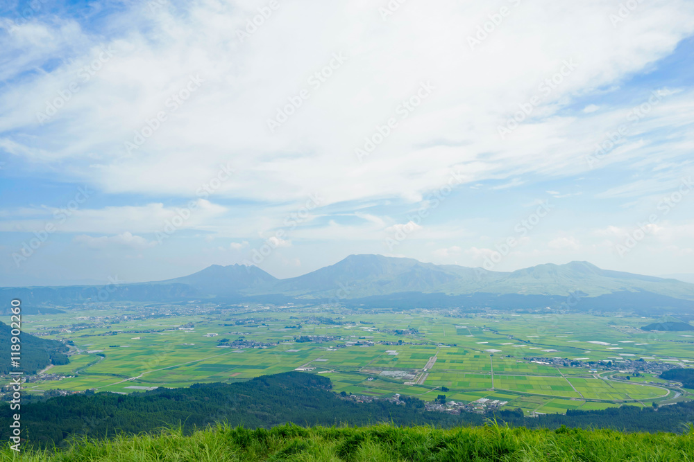Beautiful from the highest peak of Aso mountain chain in Kumamoto, Japan