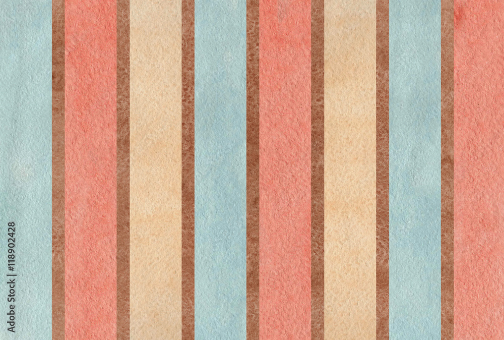 Fototapeta premium Watercolor brown, pink, beige and blue striped background.