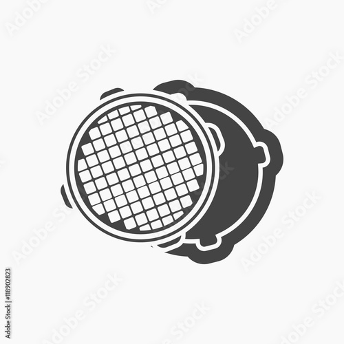 Open metal manhole icon black style. One icon of a large plumbing black.