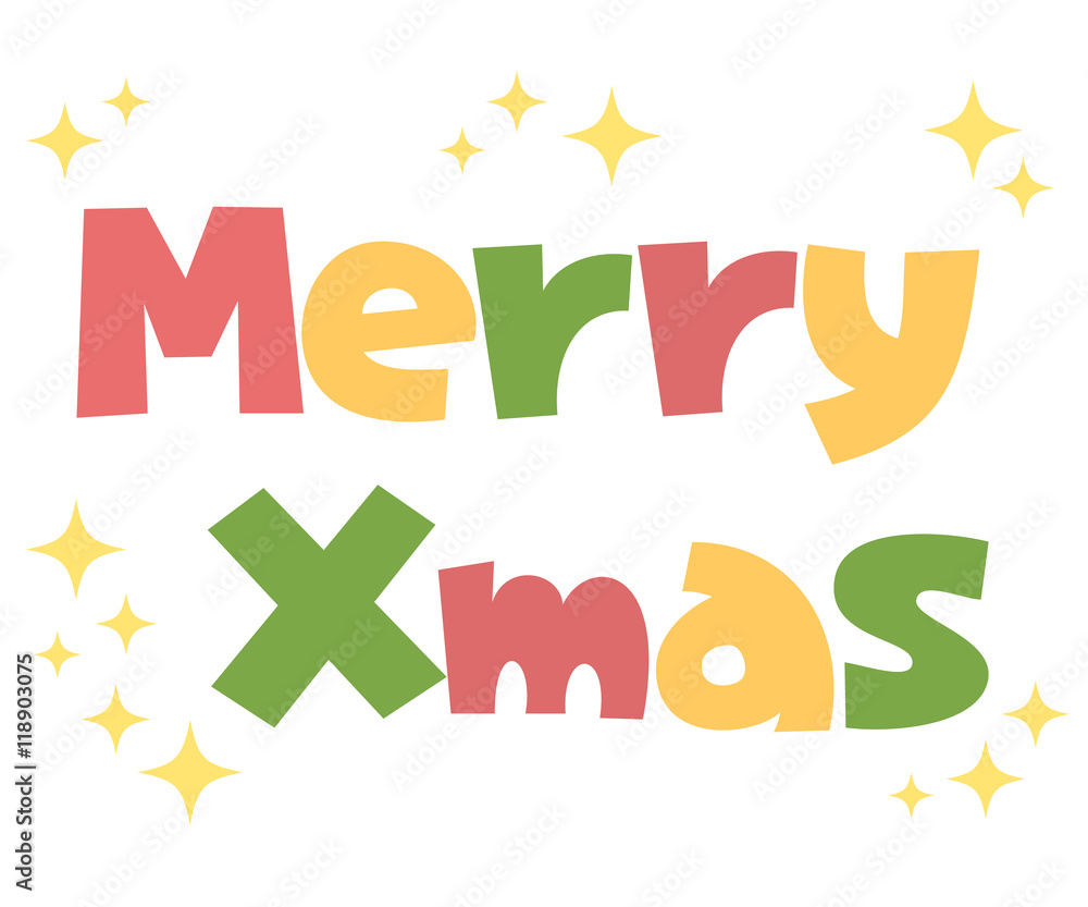 クリスマスカラー 赤 緑 黄色 のmerry Xmasロゴ 白背景 ベクター素材 Stock Vector Adobe Stock