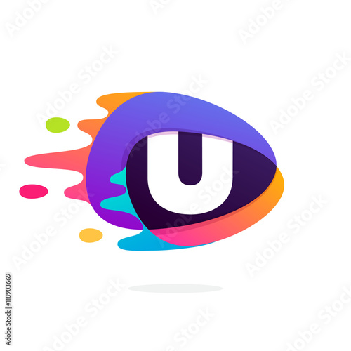 Letter U logo in triangle intersection icon with fast speed line