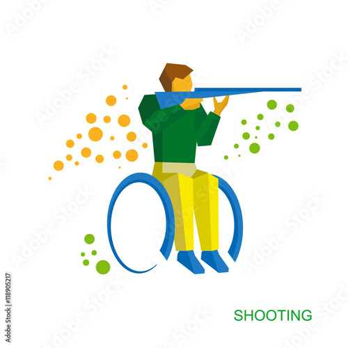 Physically disabled shooter. Flat wheelchair sport icon.