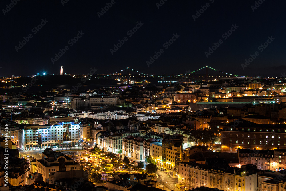 Cityscape of Lisbon Portugal at night