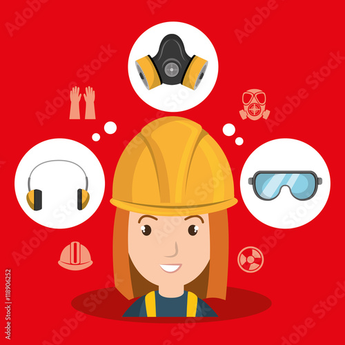 woman worker equipment protection vector illustration design