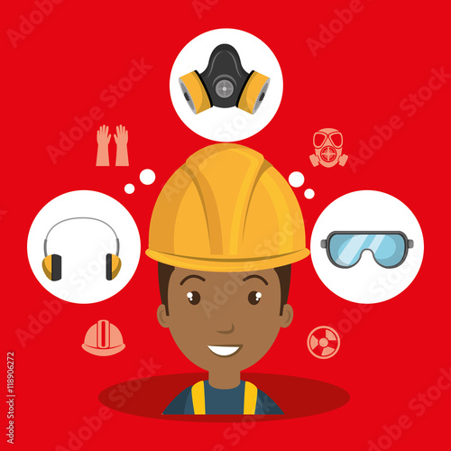 man worker equipment protection vector illustration design
