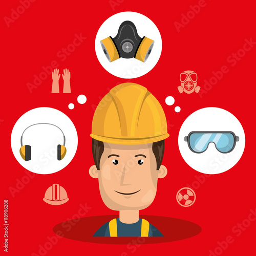man worker equipment protection vector illustration design