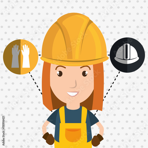 woman worker helmet gloves vector illustration design