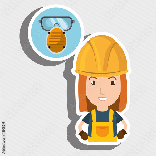 woman worker mask smog vector illustration design eps 10