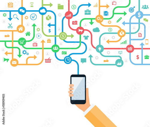 business marketing online connect and mobile social concept