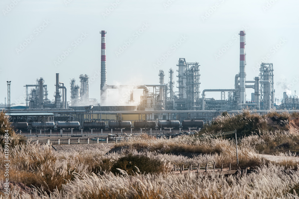 gas processing factory. landscape with gas and oil industry