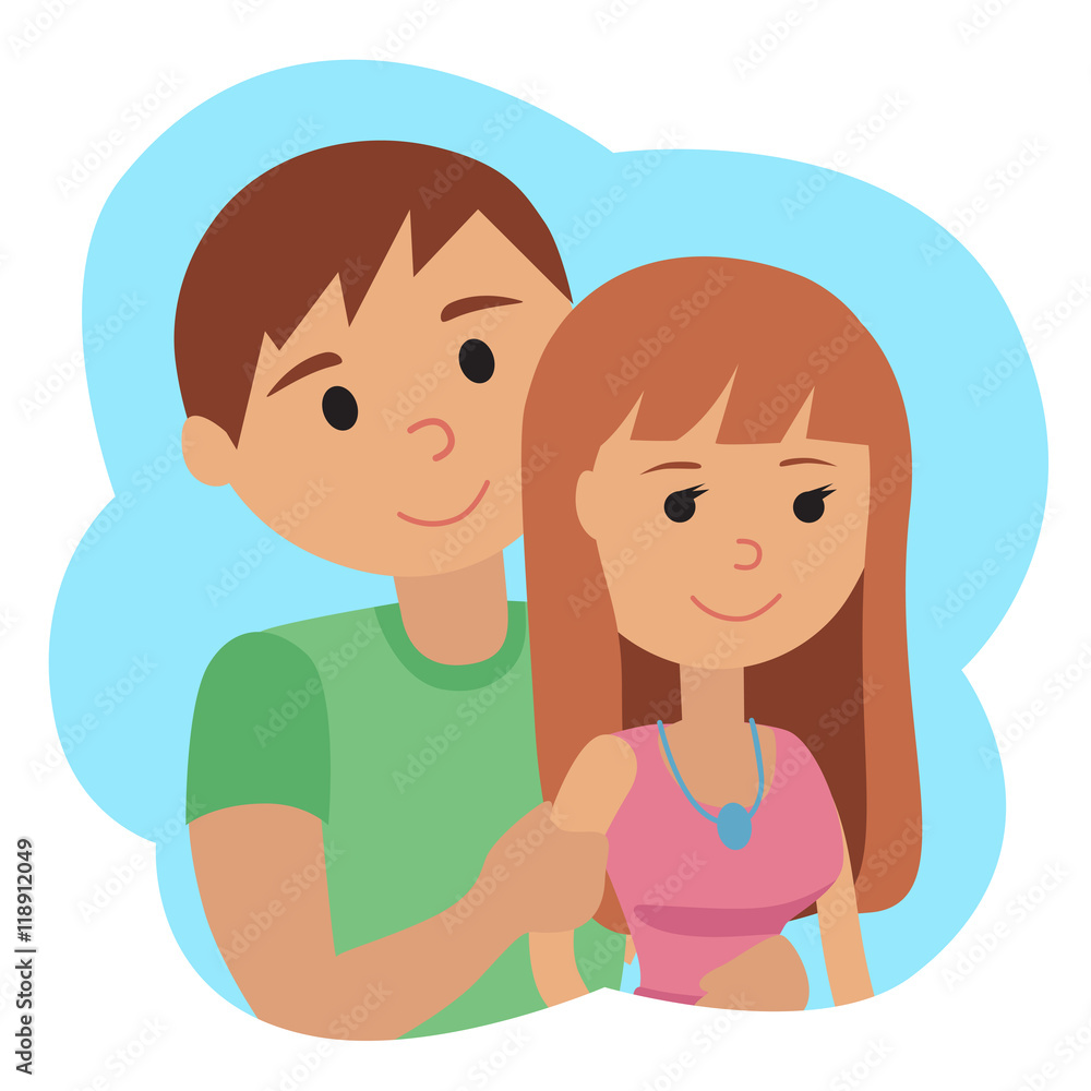 Couple younger man and woman in cloud icon. Vector illustration isolated on white background hand drawing Couple younger man and woman in cloud icon. Vector illustration isolated on white background hand drawing
