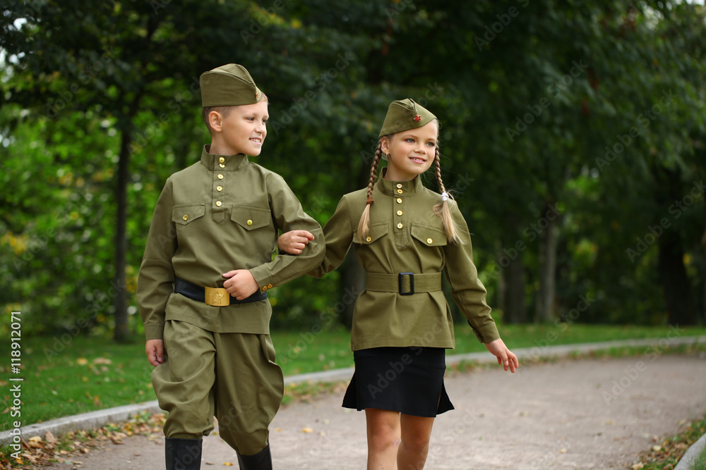 Two children in military uniforms of the Great Patriotic War