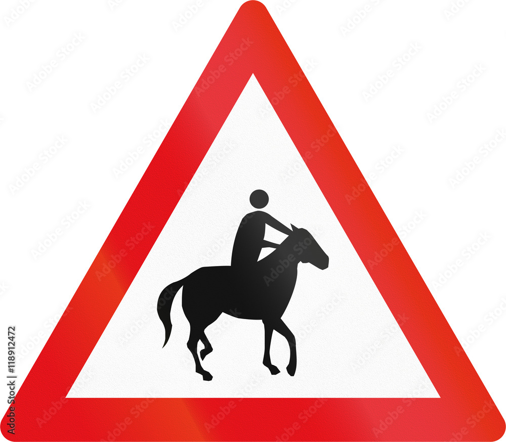 Road sign used in the African country of Botswana - Horse riders Road sign used in the African country of Botswana - Horse riders