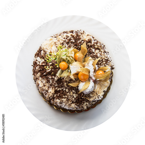 cake with walnuts and physalis