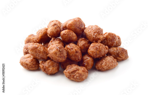 Peanut glazed with sugar isolated on white