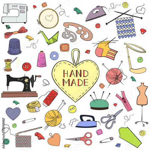 Set of knitting, sewing and needlework  icons.
