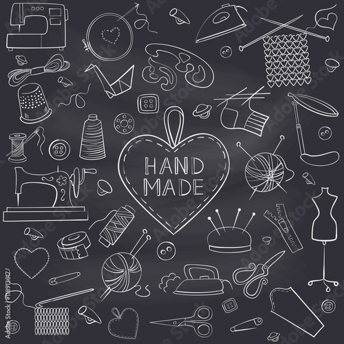 Set of knitting, sewing and needlework  icons.