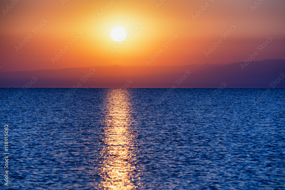 Sunrise on Alakol lake in Kazakhstan