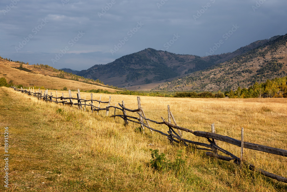 Farm Fence in East Kazakhstan, Altai mountains 